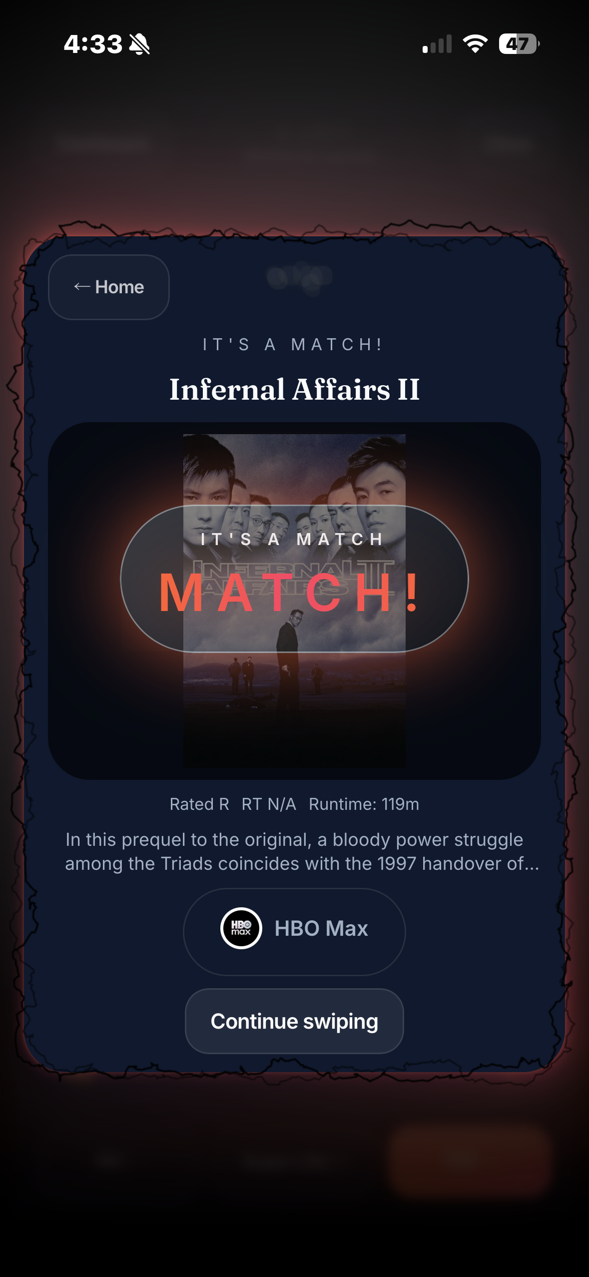 Match screen in WatchPick